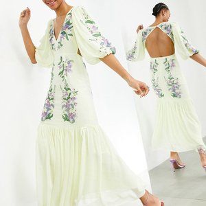 ASOS EDITION floral embroidered tiered maxi dress in lemon